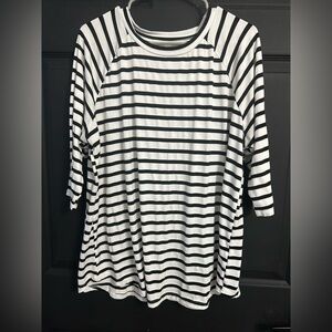 Tickled Teal Black and White Striped Tunic